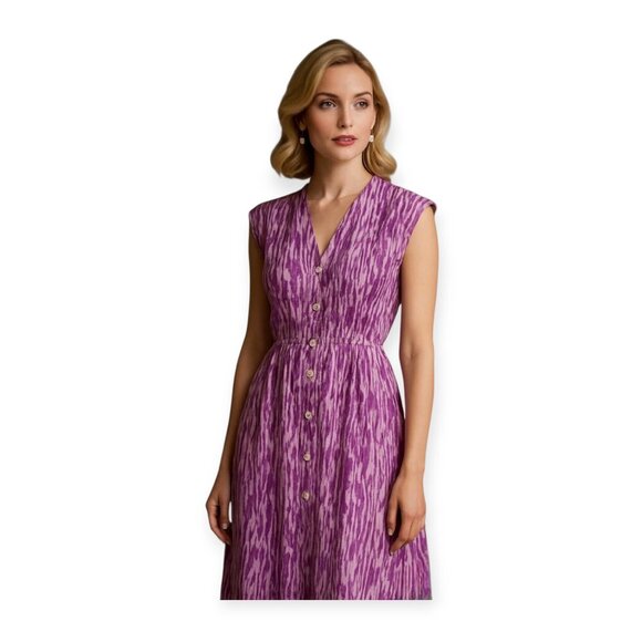 Tucker Silk Zebra Sleeveless Belted Dress Size M - Picture 9 of 9